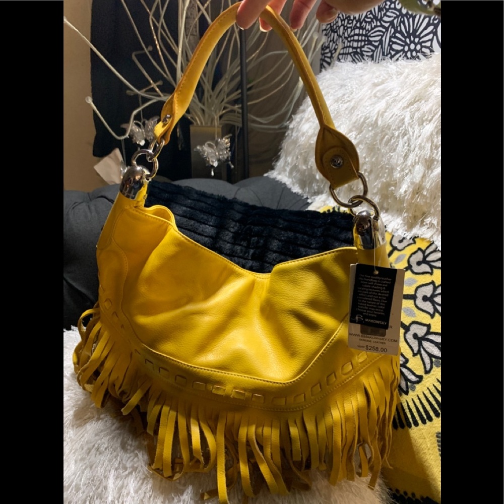 NWT B Makowsky Fringed Leather Handbag